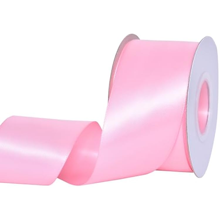 YAMA Pink Double Faced Satin Ribbon, 2 Inch 25 Yards, Great for Crafts Bows Flower Bouquet Wedding Home Decor Gift Wrapping