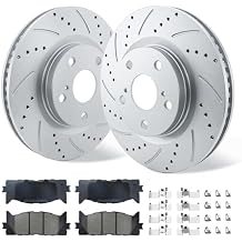 Betthand Front Brake Kits for Toyota Camry 2007-2017, Avalon 08-18, Lexus ES350 2007-2018, Lexus ES300h 13-18, Geomet-Coated Discs, Drilled & Slotted, Geomet-Coated Rotors And Ceramic Pads, KOE3053