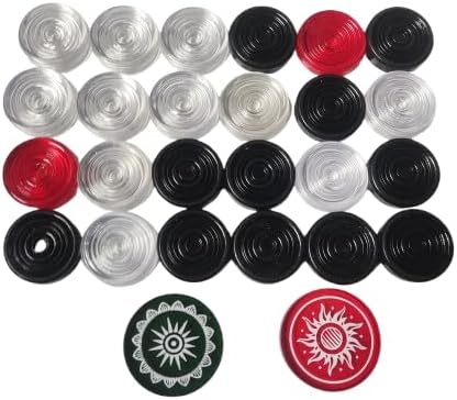 Professional Carrom Board Game International Tournament Champion Coins | Set of 24 PVC Crystal Coins 8mm with 2 Strikers Included for Carom | (PVC Crystal Coins 8mm - 24 Coins 2 Strikers)