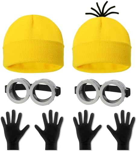 6 Pcs Halloween Costume Accessories for Adult, Goggles Yellow Beanie Gloves for Halloween Cosplay Dress Up