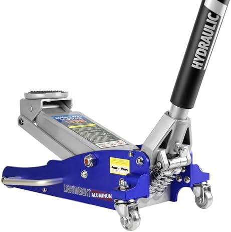 Hydraulic Low Profile Aluminum and Steel Racing Floor Jack with Dual Piston Quick Lift Pump, 1.5 Ton (3,000 Lb) Capacity, Blue
