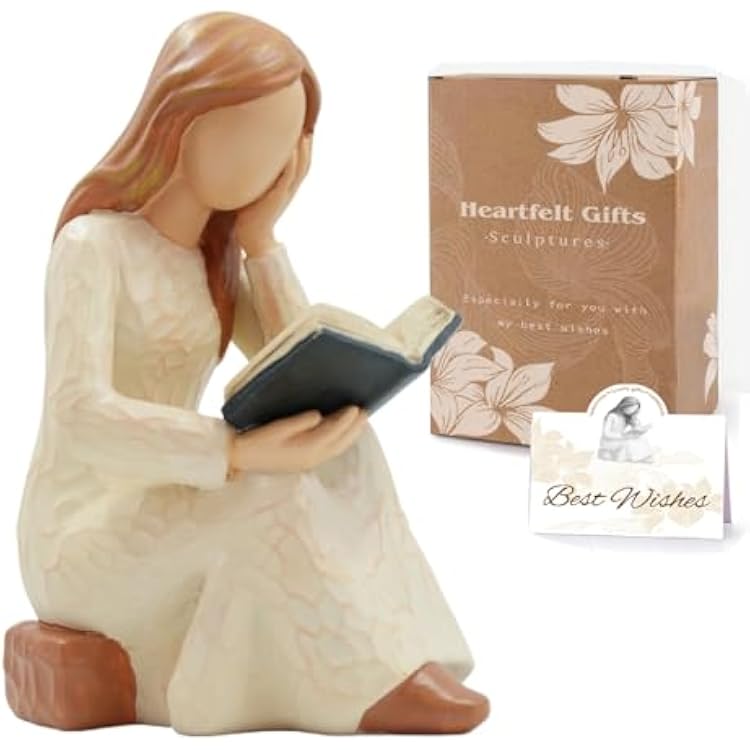Book Lover Gifts for Women Figurine Resin Reading Statue for Readers, Librarians, Students & Teachers, Bookshelf Home Decor, Book Accessories, Graduation, Christmas & Valentines Day Gift