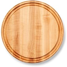 John Boos CB Series Round Wooden Maple Cutting Board 15x15 1.75 Thick, 11-lb Reversible Butcher Block with Juice Groove, Edge-Grain & Finger Grips Made in the USA