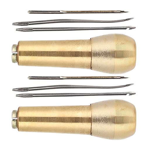 Canvas Leather Sewing Awl, Leather Sewing Needle Awl Hand Stitch with 2 Pieces Copper Handle and 6 Needles for Handmade Leather Sewing Shoe Repair