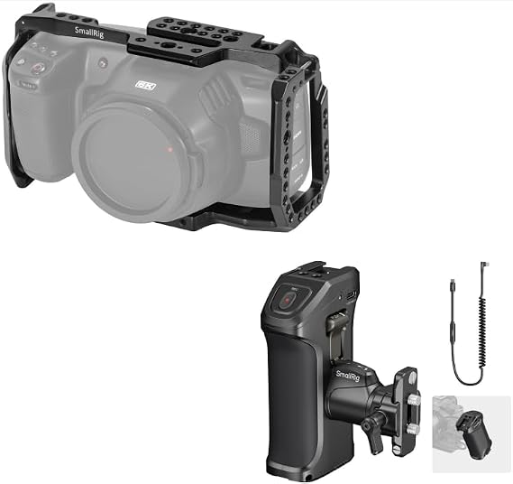 SMALLRIG BMPCC 4K & 6K Cage for Blackmagic+Stepless Rotating Side Handle with Trigger REC & 2 Control Cables