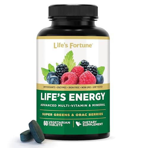 Lifes Energy Advanced Daily Multivitamin for Men & Women, Energy and Immune Support Supplement with Super Greens, Antioxidants, Enzymes - Iron Free, Vegetarian, 60 Tablets by Lifes Fortune