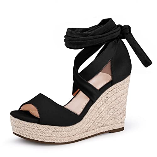 Womens Espadrilles Wedges Sandals Heels Open Toe Tie Lace Up Platform Ankle Strap Summer Dress Shoes