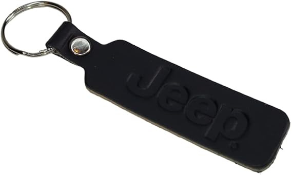 Jeep Text Logo Drum Dyed USA Leather Keychain, Handmade in Detroit, Licensed and Authentic
