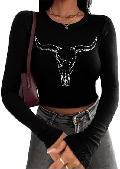 Cowgirl Outfits for Women Country Concert Tops Crop Tops Graphic Tee Tops | cowgirl outfits for women,western tops,rodeo outfit,vintage tshirts,rock concert outfits,long sleeve graphic tees,cow shirt