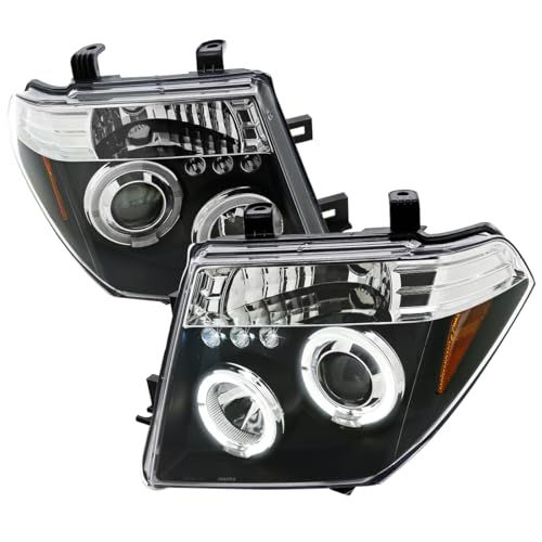 Dual Halo Projector Headlights Black HousingClear Lens Made for and Compatible with 2005-2007 Nissan Pathfinder 2005-2008 Frontier