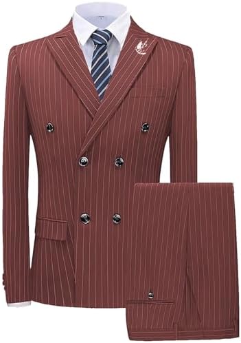 Pinstripe Suit Double Breasted Blazer Pants for Men 2 Piece Slim Fit Formal Business Suits Wedding Prom