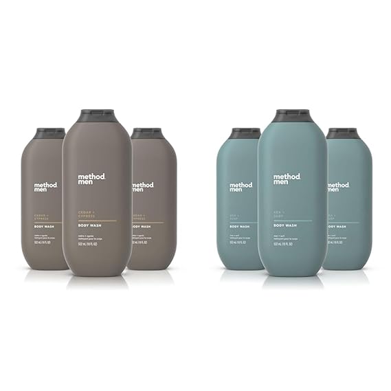 Method Men Body Wash, Cedar + Cypress, Paraben and Phthalate Free, 18 FL Oz & Men Body Wash, Sea + Surf, Paraben and Phthalate Free, 18 FL Oz,Softening