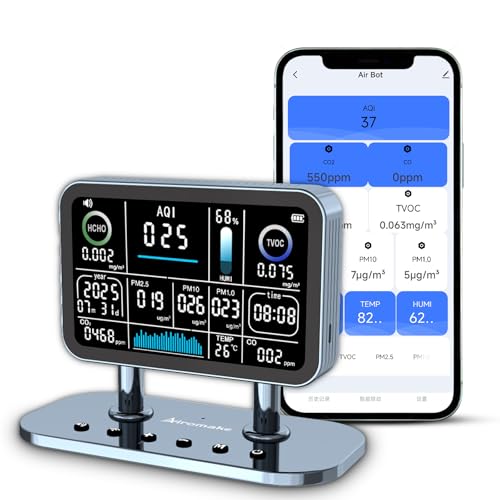 Air Quality Monitor Indoor,16 in 1 Smart Air Quality Monitor 6 Indoor Air Quality Meter VOC, AQI, HCHO, CO, Alarm, PM1.0, Temp, HUMI&CO2 PM2.5 Monitor,Indoor Air Quality Test for Home WiFi Connect