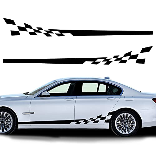 Universal Car Side Skirt Vinly Decals Auto Body Side Sports Racing Stripe Graphic Stickers Exterior DIY Modified Decoration Accessories NJ009 Black 2Pcs