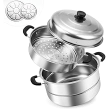 AuFranc 8 Quart Steamer for Cooking - Stainless Steel Steam Pot with Steamer Basket, Multipurpose Cooking Stock Pot with Tempered Glass Lid, Non-Toxic Cookware for Slow Cooking and Steaming (Silver)