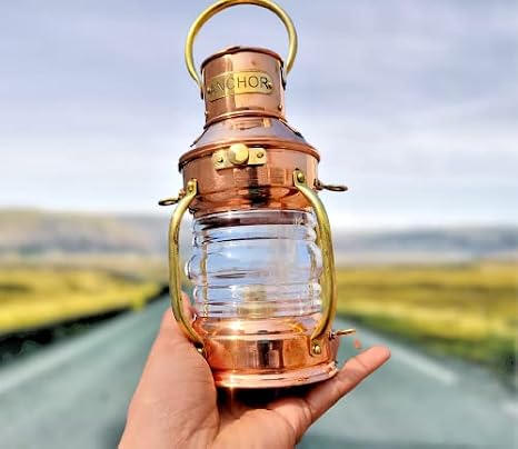 Anchor Copper Brass Oil Lamp Lantern Nautical Maritime Collectible Home Decorative 10 Inch Lamp
