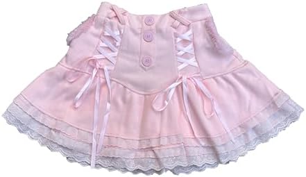 Women's Ruffle Skirt Pleated Pink Mini Skirt High Waist A-line Elegant Skirt Bandage Casual Lolita Sweet Lace Kawaii