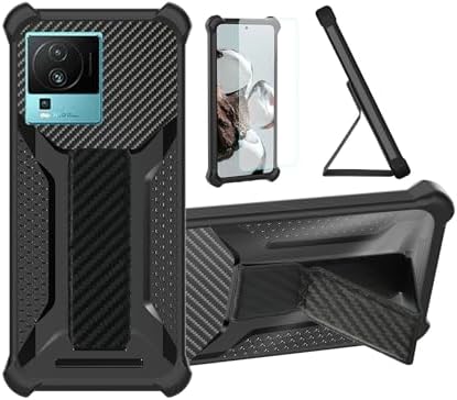 Case Compatible for Vivo Iqoo Neo9 Phone Case Cover [with Tempered Glass Screen Protector] Hybrid Case [Folding Support Magnetic] [Frosted Anti-Fingerprint] Black