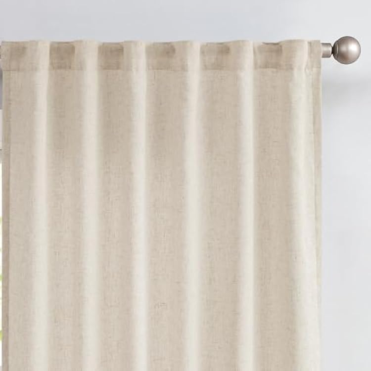 jinchan Linen and polyester Beige Curtains 96 Inches Long for Living Room Farmhouse Rod Pocket Back Tab Light Filtering Window Drapes with Lined for Bedroom Crude 1 Panel Ecru