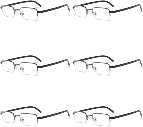 B&Q 6 Pack Reading Glasses for Women & Men Rectangular Half Metal Frame Readers