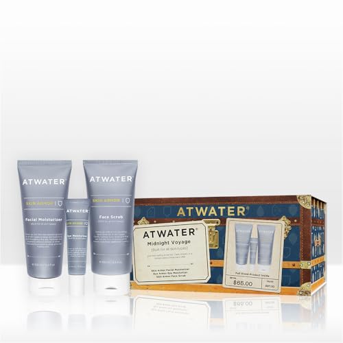 ATWATER Midnight Voyage Gift Set 3-Piece Mens Skincare Kit with Face Scrub, Eye Cream & Facial Moisturizer, Clean Skincare Set for Travel & Daily Hydration