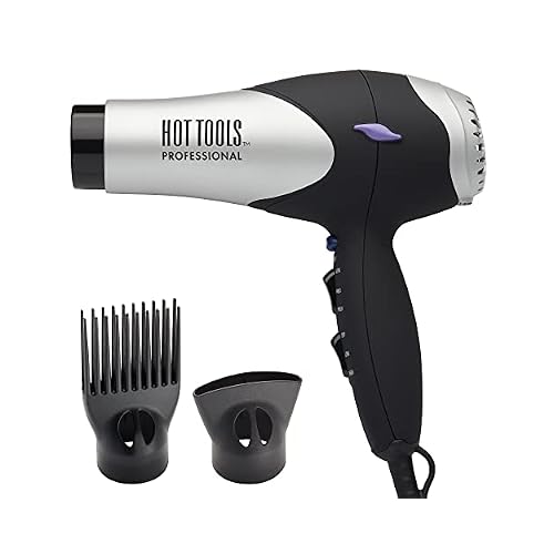 Hot Tools Pro Artist Turbo Styling Hair Dryer | Lightweight and Quiet, SilverBlack, 1 Count Pack of 1
