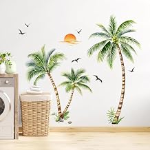 Large Palm Tree Wall Stickers, Tropical Coconut Tree Wall Decals Peel and Stick Wall Decal Self Adhesive Home Decor for Bedroom Office Sofa Backdrop