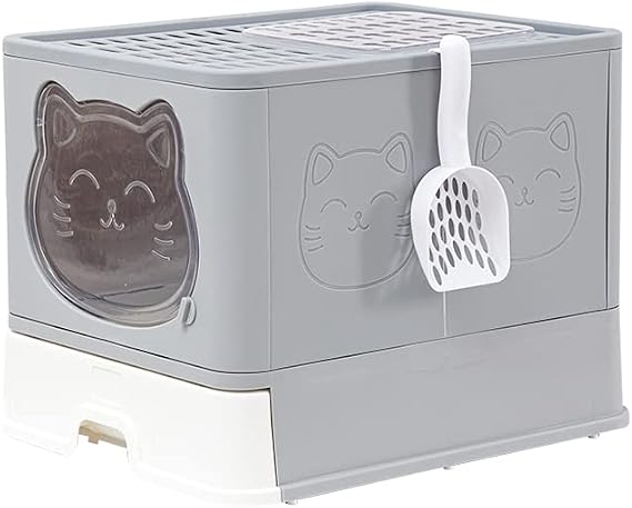 Hooded Fully Enclosed Cat Litter Tray with Drawer, Extra Large Odor Control Indoor Litter Box, Privacy Covered Toilet with Scoop for Cats Under 17.6Ib(8kg) (lightgray)