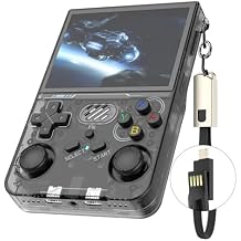 R36XX Retro Handheld Game Console with 128G 3.5 Inch IPS Screen Built-in 30000+ Classic Games Open Source Linux System Portable Pocket Video Player with 3200mah Battery (Translucent Black)
