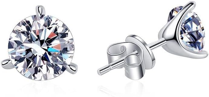 StarGems 0.5ct Moissanite 925 Silver Platinum Plated Three-Prong Classical Stud B4661