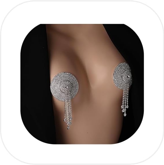 Rhinestone Water Drop Tassel Nipple Pasties Jewelry Sexy Rhinestone Nipple Cover Stickers Body Chain Rave Crystal Nipple Bra Chain Jewelry for Women
