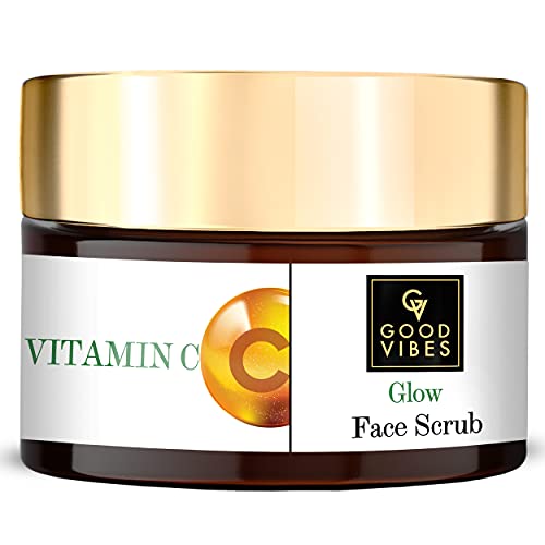 Good Vibes Vitamin C Glow Face Scrub | Rich in Antioxidants | Hydrating Clarifying Exfoliant For All Skin Types | Helps Clear Dark Spots & Blemishes | No Parabens & Sulphates 50 g1.76 Oz