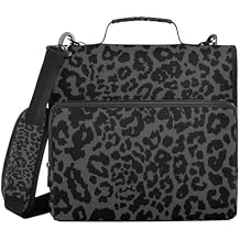 3 Ring Binder Zipper Binders Black-White Leopard Print Expanding File Folder Bag with Shoulder Strap