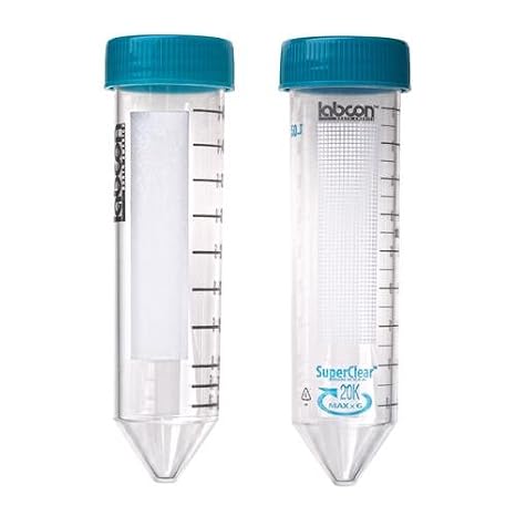 Labcon 3141-330-018 SuperClear Centrifuge Tube with Flat Cap and Printed Graduation, 15 mm Inside Diameter, 17 mm Outside Diameter, Package in Rack, 118 mm Length, 15 mm (Pack of 500)