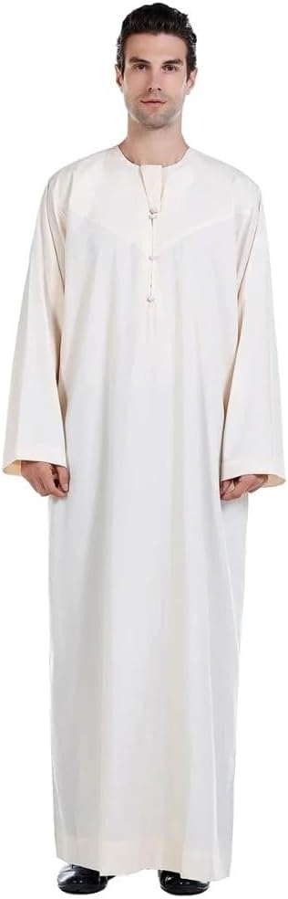 Men Thobe Thoub Islamic Muslim Arab Kaftan Solid Long Jubba Saudi Arabia Robe Daffah Turkish Caftan Muslim Clothing Abaya (Beige,XXL)