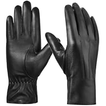 BISON DENIM Sheepskin Leather Gloves for Women - Cashmere Lined, Touchscreen & Driving Gloves for Winter Cold Weather