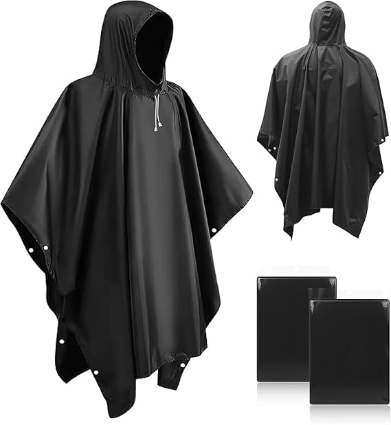 2 Pack Rain Ponchos for Adults Reusable,Thickened Portable EVA Waterproof Raincoats Survival Emergency Lightweight Duty Rain Coat with Drawstring Hood for Hiking Camping Fishing & Travel