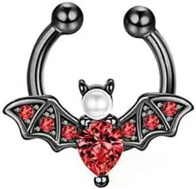 Bat Fake Septum Ring for Women Men CZ Non-Piercing Clip On Septum Rings 8mm Hoop Nose Rings Stainless Steel Body Jewelry