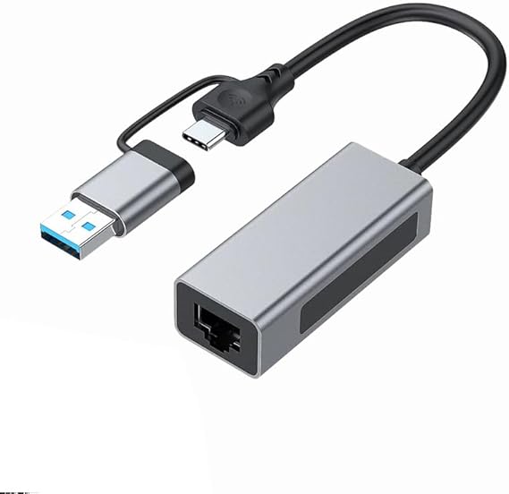 2.5G USB 3.1 Ethernet Adapter, 2-in-1 USB-A/USB-C to 2.5Gbps Ethernet Adapter, USB 3.1 to RJ45 Network Converter for PC Laptop Windows Mac OS Linux