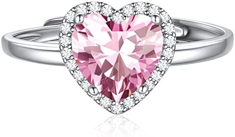 ChicSilver Pink Tourmaline Ring 925 Sterling Silver October Birthstone Ring Dainty Promise Ring Pink Heart Ring