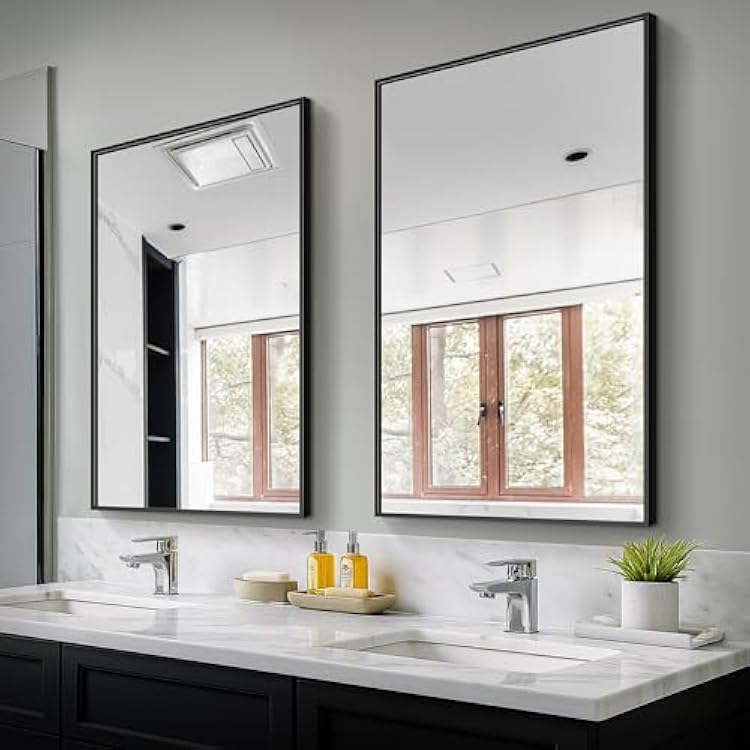 TRAHOME Bathroom Vanity Mirror for Wall, 2 Pack 36 x 24 Metal Framed Rectangular Bathroom Wall Mirror for Over Sink, HD Shatterproof Glass, Hangs Horizontally or VerticallyBlack