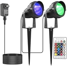 Christmas RGB and Warm White Spotlights with Timer, 10W RGBW LED Halloween Spot Lights Outdoor, IP65 Waterproof Landscape Spotlight for Yard Garden, 2 Lights