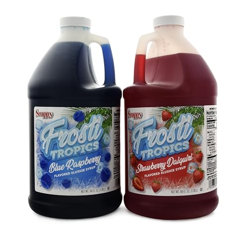 Snappy Frosti Tropics Blue Raspberry and Strawberry Daiquiri Slushie Mix, Slushie Syrups for Machine, Drink Mixers for Cocktails, Slushy Drink Mixes for Alcohol, 12 Gallon, 2 Pack