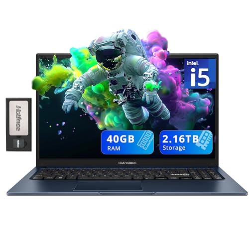 ASUS Vivobook 15 Business Laptop, 15.6 FHD Display, Intel i5-1235U, 40GB RAM, 2.16TB Storage2TB SSD160GB Docking Station Set, Intel Iris Xe Graphics, Webcam, Numeric Keypad, Win 11, Blue