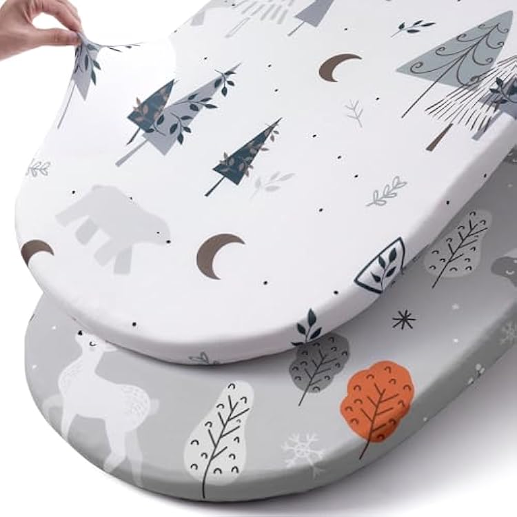 Stretch Fitted Bassinet Sheet Set BROLEX 2 Pack Cradle Sheets for Bassinet PadMattress,Unisex Boys Girls,Ultra Soft,Snowy Forest
