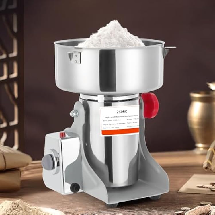 Electric Grain Mill Grinder 4500w 2500g High-Speed Grain Grinder Tabletop Use 304 Stainless Steel Commercial Spice Mill WSieve & Blades For Corn Wheat Spices Herbs