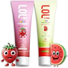 LOL Kids Toothpaste | Fluoride Free 2-Flavors Pack | Nano Hydroxyapatite Toothpaste, Probiotics, Vitamins A, C, E | Safe if Swallowed, No SLS | 1 Strawberry, 1 Melon Flavor,