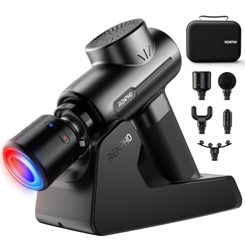 RENPHO Massage Gun with Heat and Cold, Portable Percussion Muscle Deep Tissue Massager with Charging Stand, Active Thermacool Deluxe