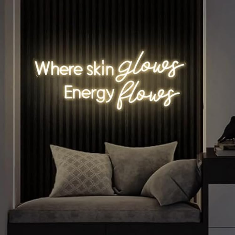 Where Skin Glows Energy Flows Neon Sign 24 inches Led Lights Signs Wall Decor for Botox Filler Skin Care Salon Medspa Decoration