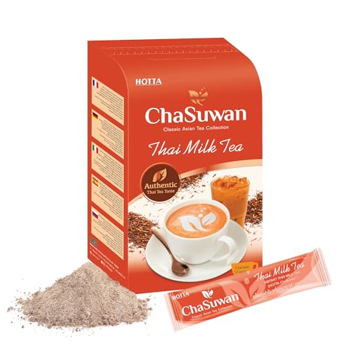 HOTTA ChaSuwan Instant Thai Milk Tea Mix Authentic Black Tea from Thailand, Easy to Prepare for Iced & Hot Tea, Boba Drinks 12 Sachets